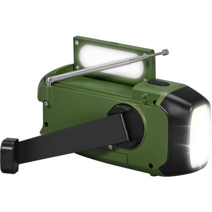 Sencor - Campeggio radio con pannello solare e Torcia LED con gancio e magnete 5V/2000 mAh IPX4 verde