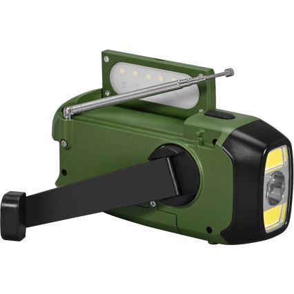 Sencor - Campeggio radio con pannello solare e Torcia LED con gancio e magnete 5V/2000 mAh IPX4 verde