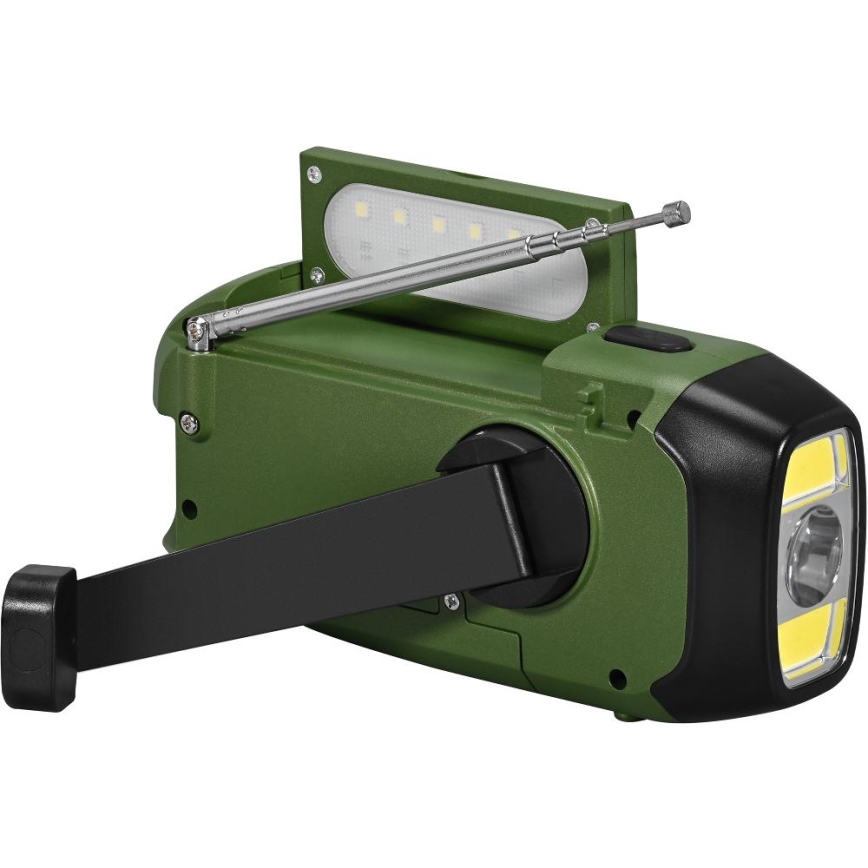 Sencor - Campeggio radio con pannello solare e Torcia LED con gancio e magnete 5V/2000 mAh IPX4 verde