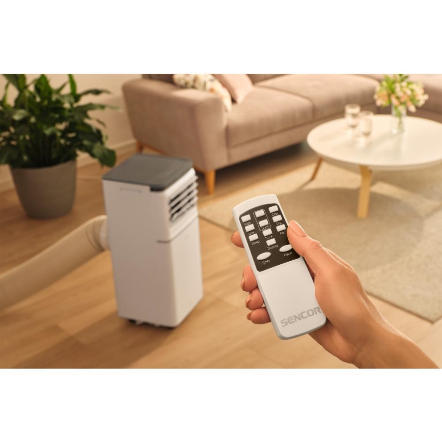 Sencor - Condizionatore portatile smart 3 in 1 con accessori completi 815W/230V 8000 BTU Wi-Fi bianco + telecomando