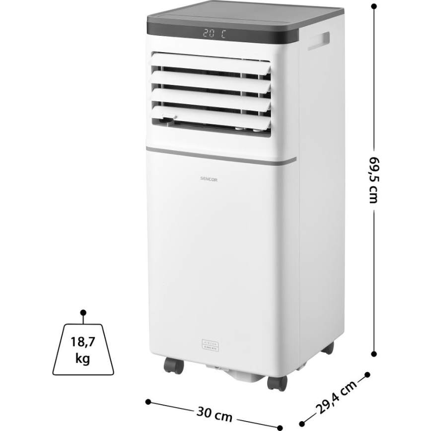 Sencor - Condizionatore portatile smart 3 in 1 con accessori completi 815W/230V 8000 BTU Wi-Fi bianco + telecomando
