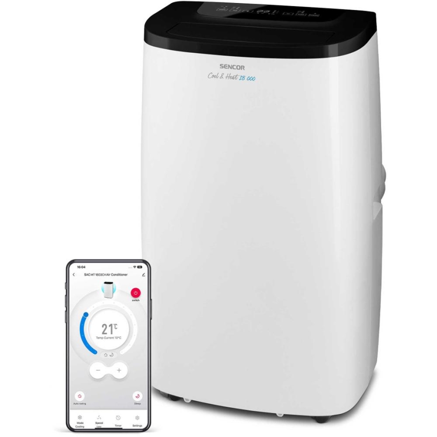 Sencor - Condizionatore portatile intelligente 4-in-1 completo di accessori 1750 W/230 V 18000 BTU Wi-Fi bianco + telecomando