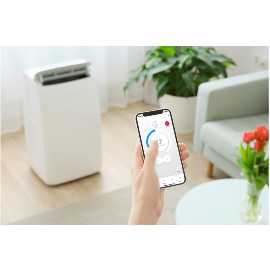 Sencor - Climatizzatore portatile intelligente 5 in 1 con accessori completi 733W/230V 9000 BTU Wi‑Fi bianco + telecomando