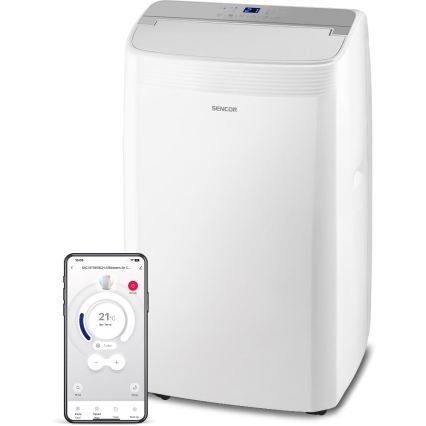 Sencor - Climatizzatore portatile intelligente 5 in 1 con accessori completi 733W/230V 9000 BTU Wi‑Fi bianco + telecomando