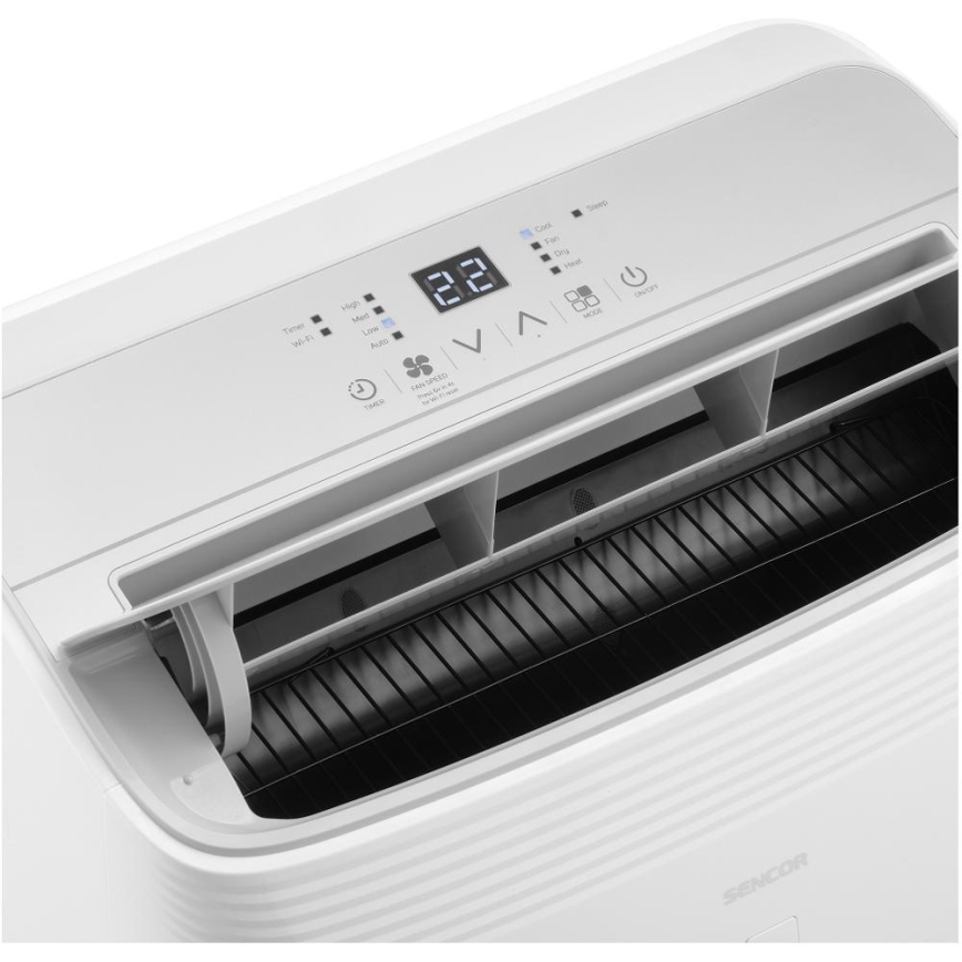 Sencor - Climatizzatore portatile intelligente 5 in 1 con accessori completi 733W/230V 9000 BTU Wi‑Fi bianco + telecomando