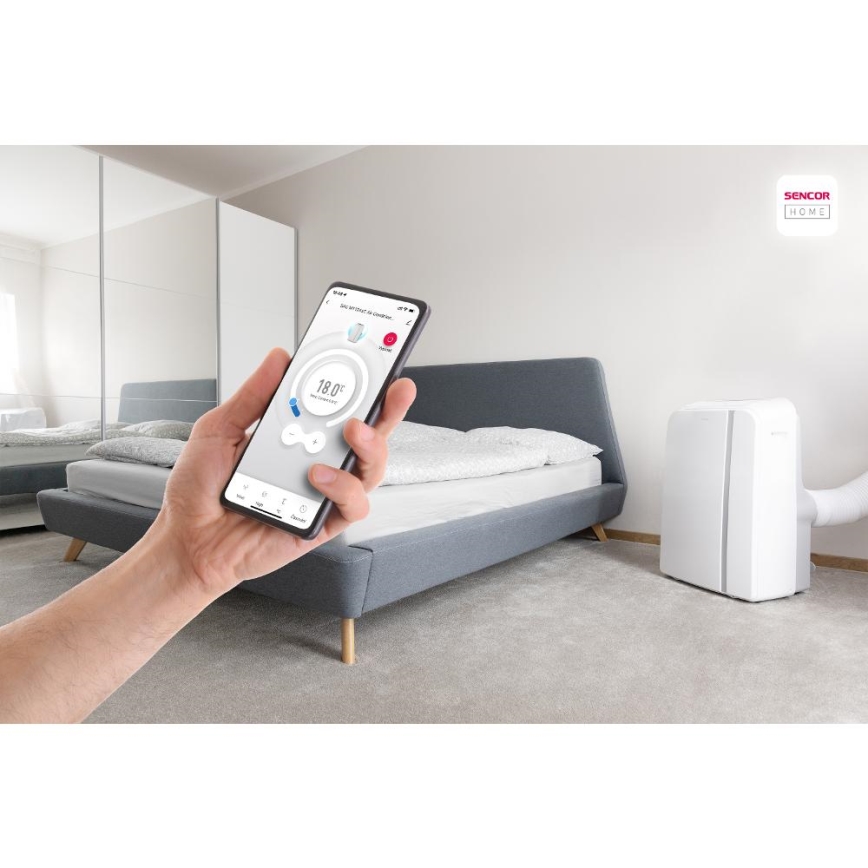 Sencor - Condizionatore d'aria mobile Smart 3in1 comprensivo di accessori completi 1450W/230V 12000 BTU Wi-Fi bianco + telecomando