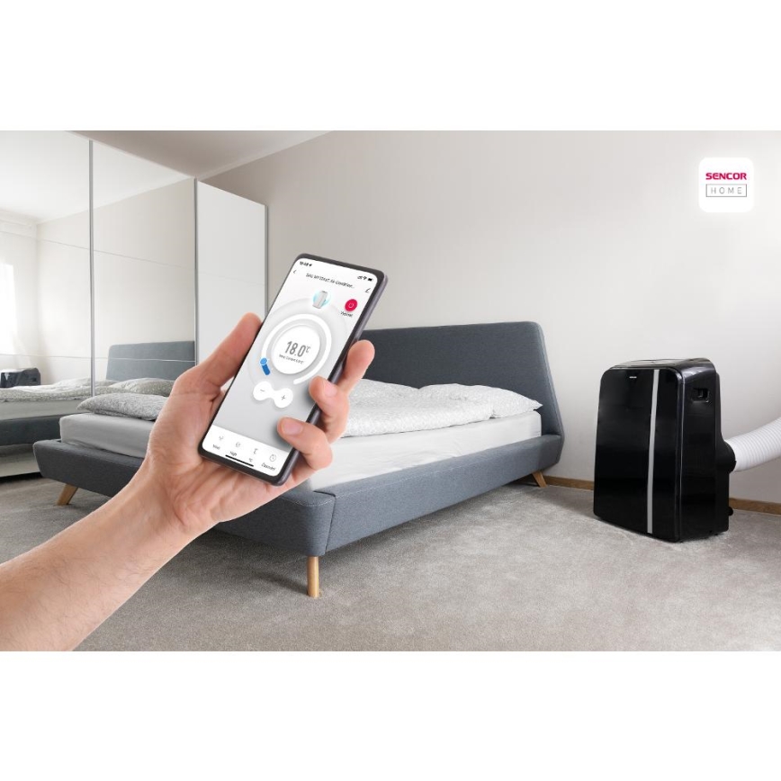 Sencor - Condizionatore d'aria mobile Smart 3in1 comprensivo di accessori completi 1450W/230V 12000 BTU Wi-Fi nero + telecomando