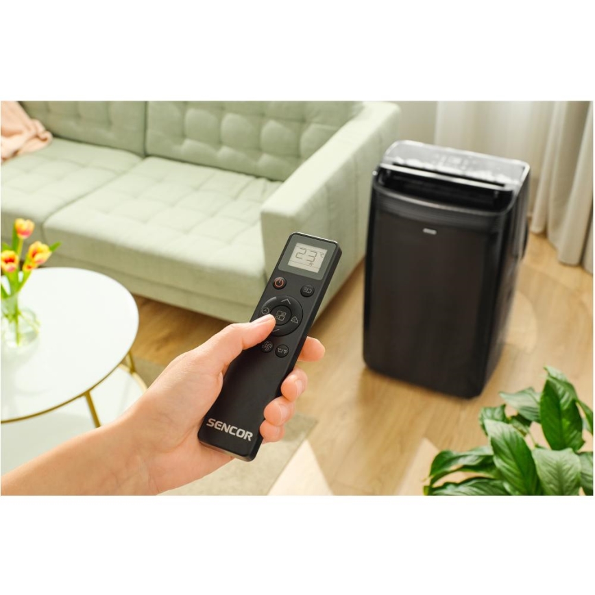 Sencor - Condizionatore mobile smart včetně kompletního příslušenství 900W/230V 9000 BTU Wi-Fi nero + telecomando
