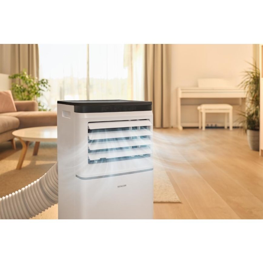 Sencor - Condizionatore portatile intelligente 3 in 1 con kit completo di accessori 760W/230V 7000 BTU Wi-Fi bianco + telecomando