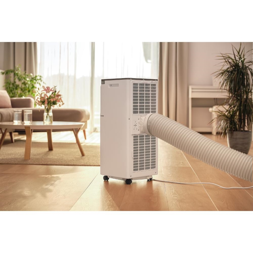 Sencor - Condizionatore portatile intelligente 3 in 1 con kit completo di accessori 760W/230V 7000 BTU Wi-Fi bianco + telecomando