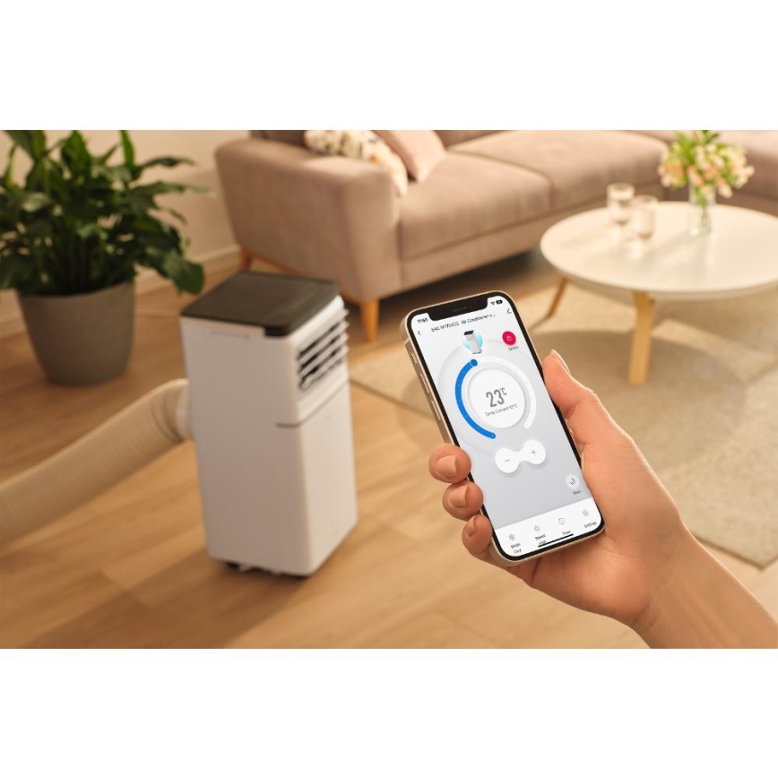 Sencor - Condizionatore portatile intelligente 3 in 1 con kit completo di accessori 760W/230V 7000 BTU Wi-Fi bianco + telecomando