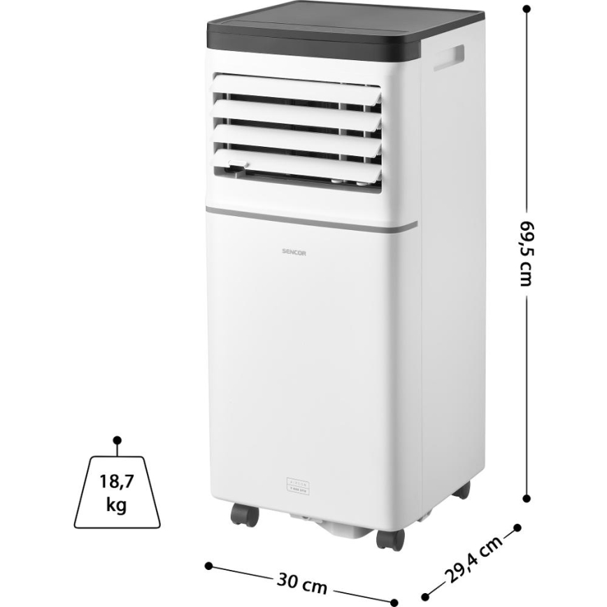 Sencor - Condizionatore portatile intelligente 3 in 1 con kit completo di accessori 760W/230V 7000 BTU Wi-Fi bianco + telecomando