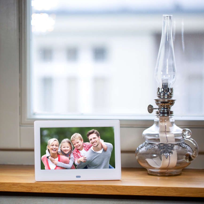 Sencor - Cornice digitale per foto da 7 con altoparlante 230V bianca + telecomando