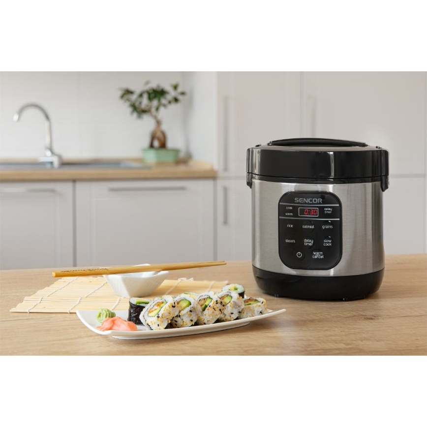 Sencor - Cuociriso multifunzione 350W/230V 0,6 l acciaio inox/nero