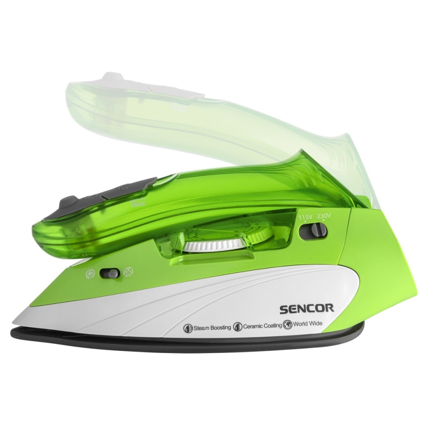 Sencor - Ferro da stiro a vapore da viaggio 1100W/115V/230V verde