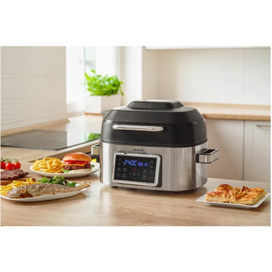Sencor - Friggitrice ad aria multifunzione e grill 1660W/230V 6 l cromo opaco/nero