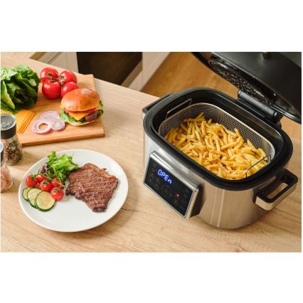 Sencor - Friggitrice ad aria multifunzione e grill 1660W/230V 6 l cromo opaco/nero