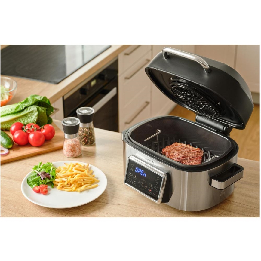 Sencor - Friggitrice ad aria multifunzione e grill 1660W/230V 6 l cromo opaco/nero