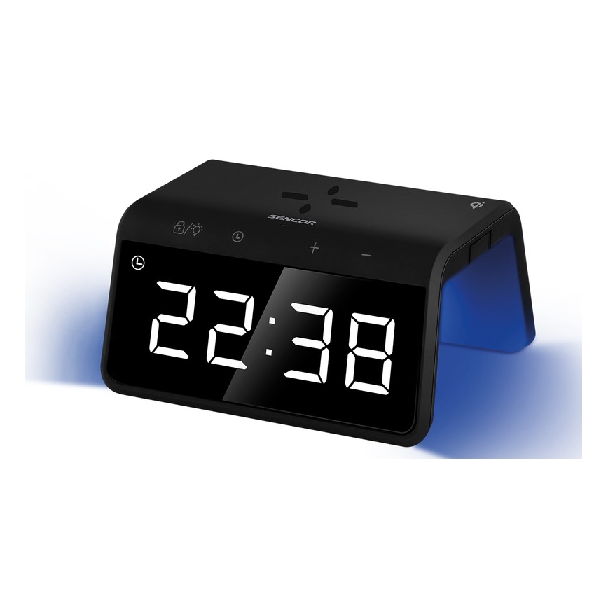 Sencor - LED RGB Orologio a sveglia con ricarica wireless 10W/1xCR2032