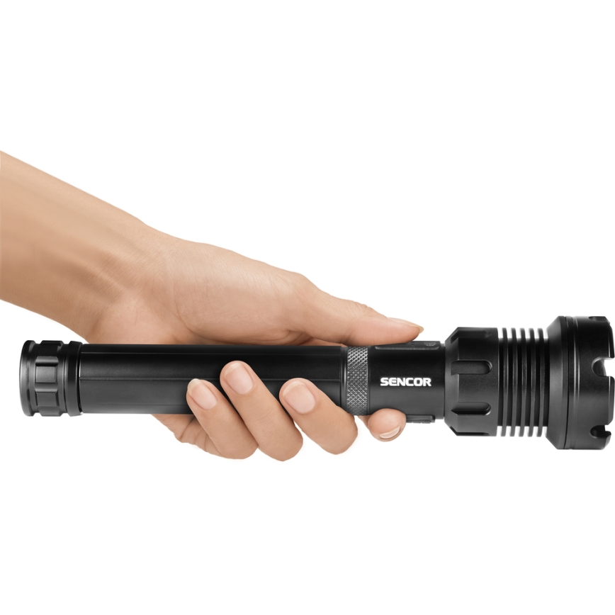 Sencor - LED Torcia elettrica ricaricabile in alluminio con funzione di power bank LED/10W/4400 mAh 2000 lm IP44