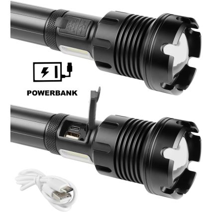 Sencor - LED Torcia elettrica ricaricabile in alluminio con funzione di power bank LED/10W/4400 mAh 2000 lm IP44