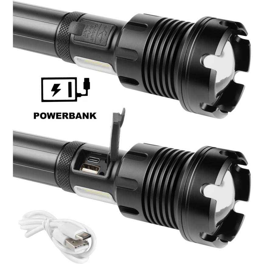 Sencor - LED Torcia elettrica ricaricabile in alluminio con funzione di power bank LED/10W/4400 mAh 2000 lm IP44