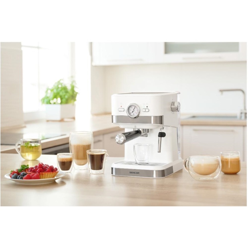 Sencor - Macchina da caffè a leva espresso 1050W/230V bianco/cromo opaco