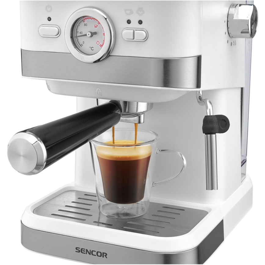 Sencor - Macchina da caffè a leva espresso 1050W/230V bianco/cromo opaco