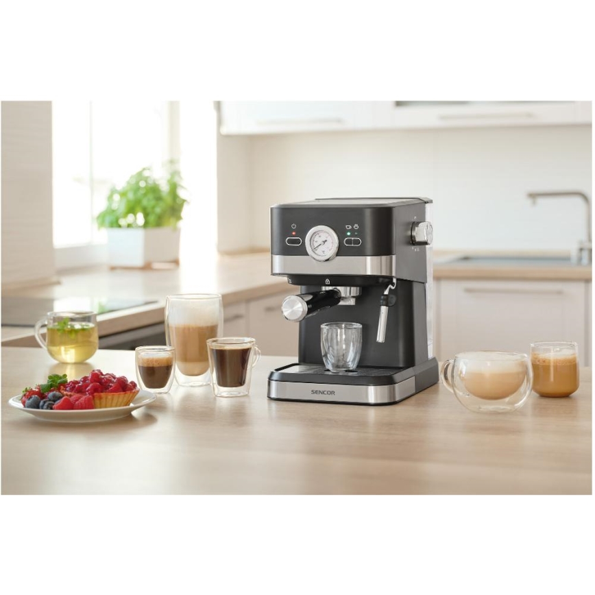 Sencor - Macchina da caffè a leva espresso 1050W/230V nero/cromo opaco