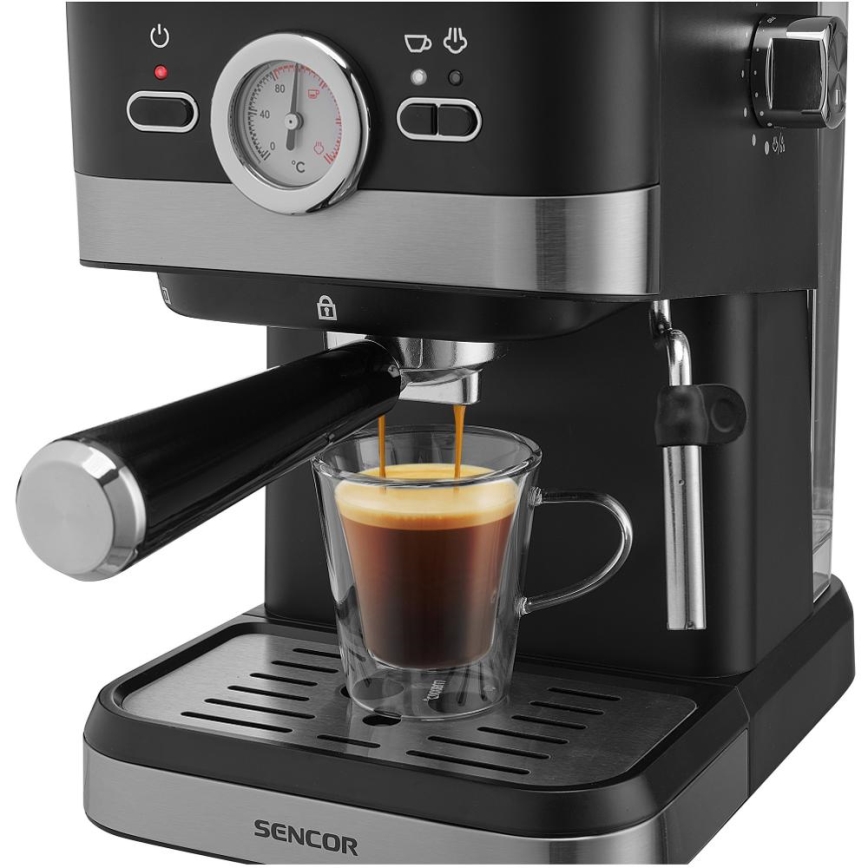 Sencor - Macchina da caffè a leva espresso 1050W/230V nero/cromo opaco