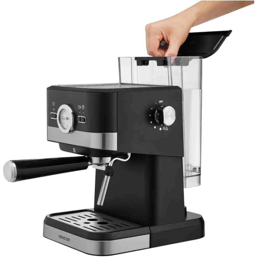 Sencor - Macchina da caffè a leva espresso 1050W/230V nero/cromo opaco