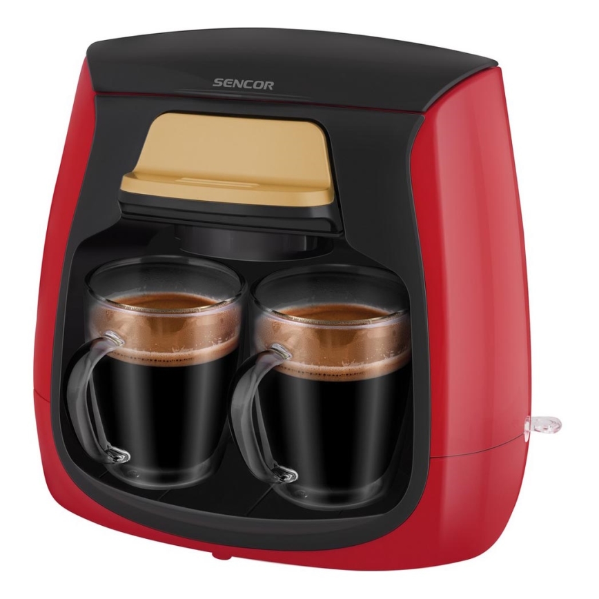 Sencor - Macchina da caffè con due tazze 500W/230V rosso/nero