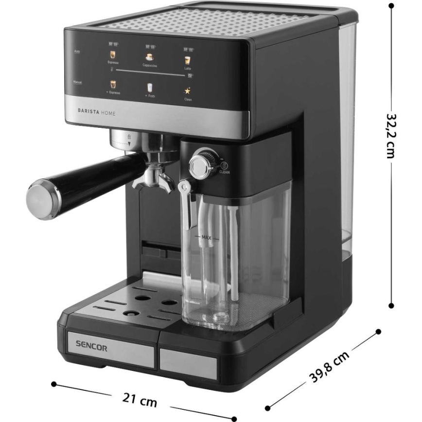 Sencor - Macchina per caffè espresso a portafiltro 1350 W/230 V nero/cromo satinato