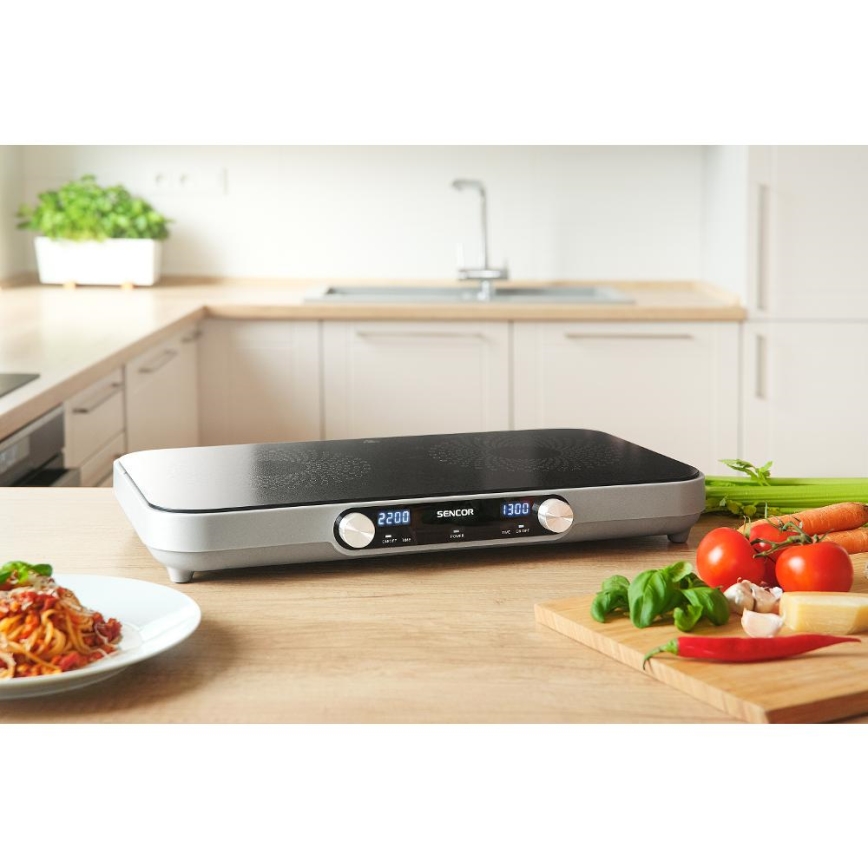Sencor - Piano cottura in vetroceramica a 2 fuochi con display LCD 3500W/230V