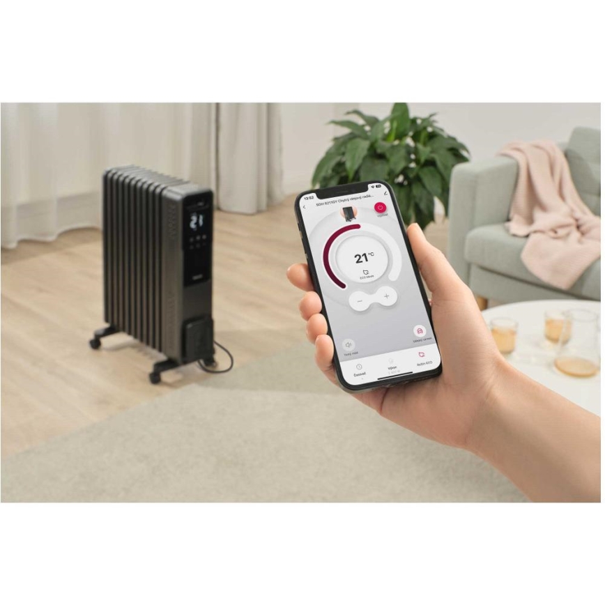 Sencor - Radiatore ad olio con 11 elementi 1000/1200/2400W/230V Wi-Fi nero