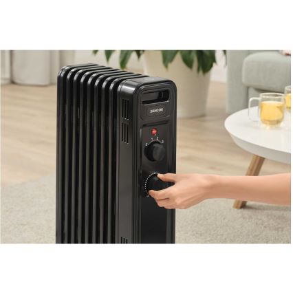 Sencor - Radiatore elettrico a olio con 9 elementi, 3 livelli di potenza 800/1200/2000 W, 230 V, nero