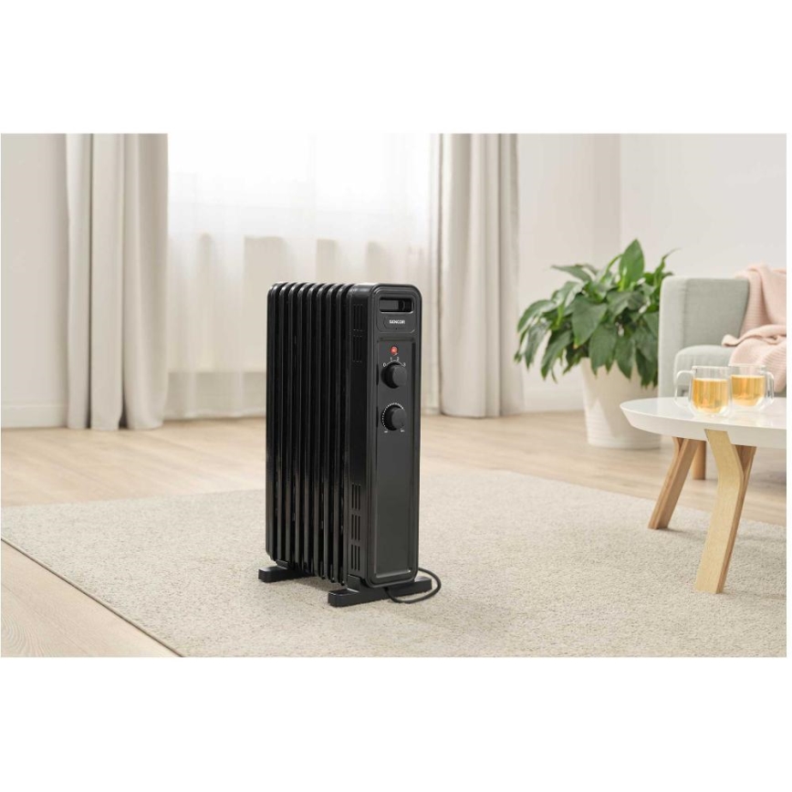 Sencor - Radiatore elettrico a olio con 9 elementi, 3 livelli di potenza 800/1200/2000 W, 230 V, nero