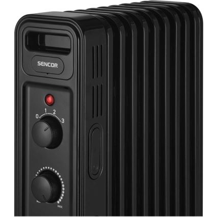Sencor - Radiatore elettrico a olio con 9 elementi, 3 livelli di potenza 800/1200/2000 W, 230 V, nero
