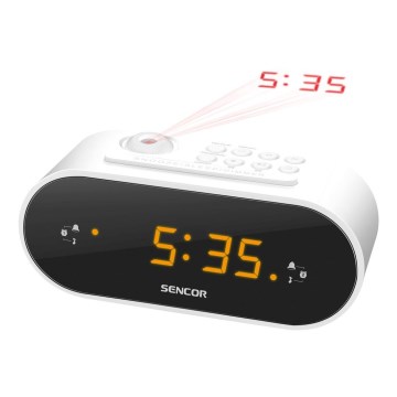 Sencor - Radio sveglia con LED display e proiettore 5W/230V 1xCR2032 bianco