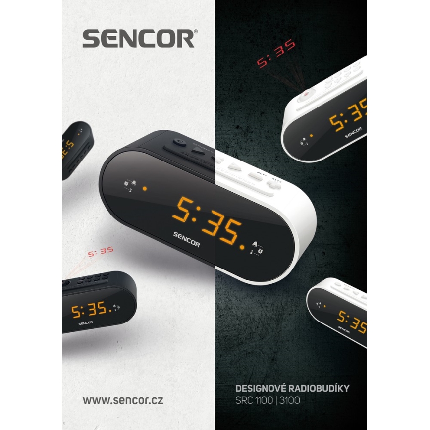 Sencor - Radio sveglia con LED display e proiettore 5W/230V 1xCR2032 bianco