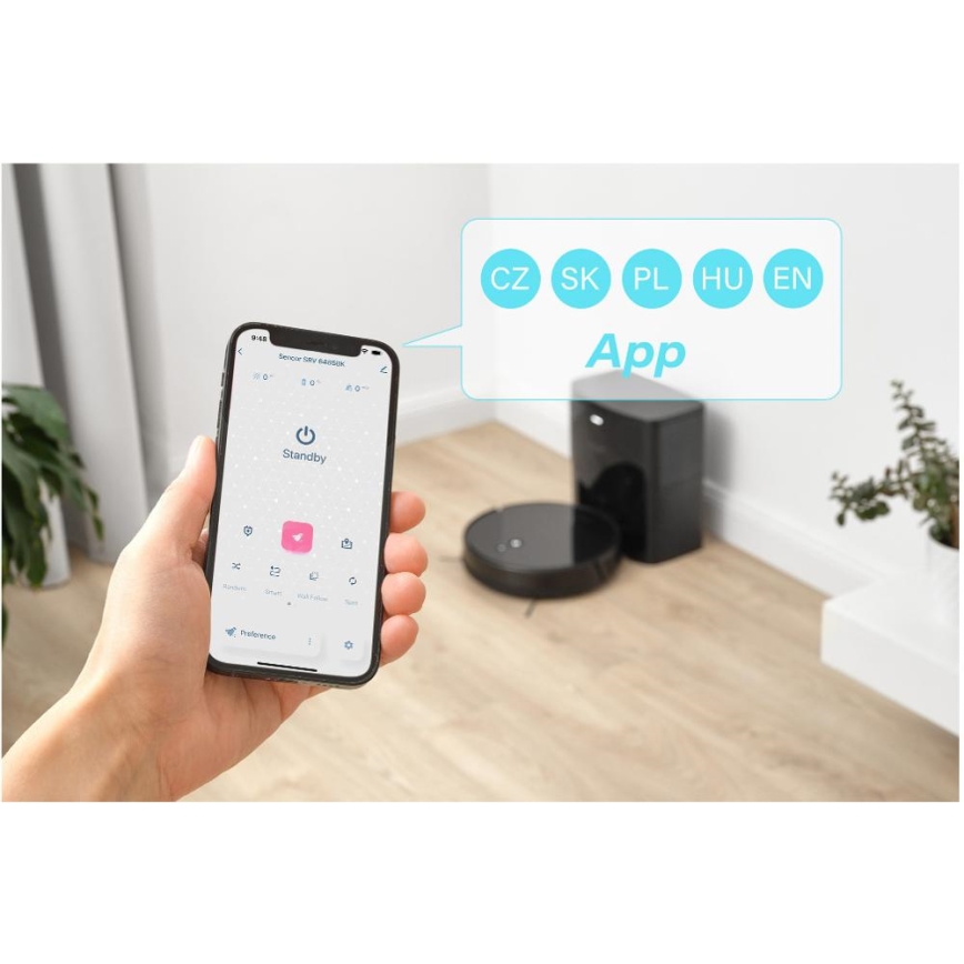 Sencor - Robot aspirapolvere con funzione mop 2 in 1 16 W / 2600 mAh Wi‑Fi nero + telecomando