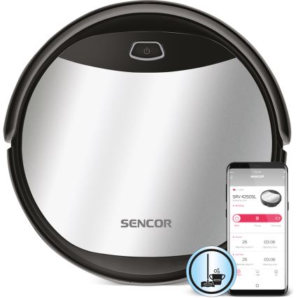 Sencor - Robot aspirapolvere con mocio 2in1 25W 2600 mAh Wi-Fi nero/argento + telecomando