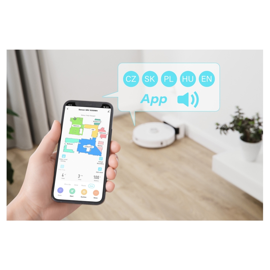 Sencor - Robot aspirapolvere e lavapavimenti 2 in 1 50 W/5000 mAh Wi-Fi bianco + telecomando