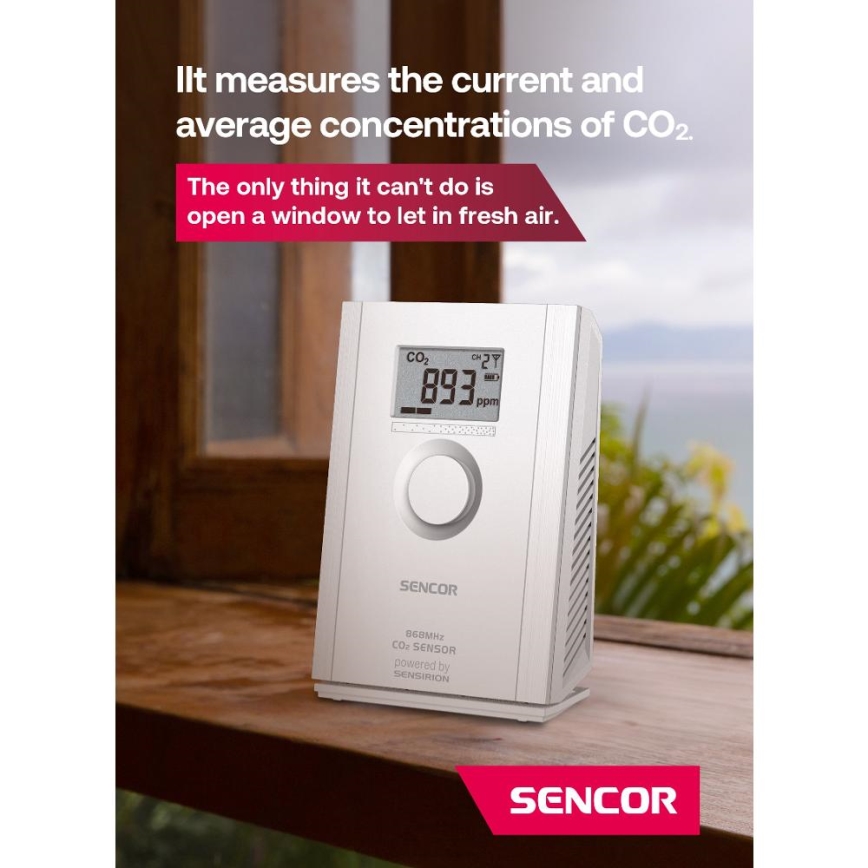 Sencor - Sensore di CO2 senza fili 5V/3xAA 2000 mAh