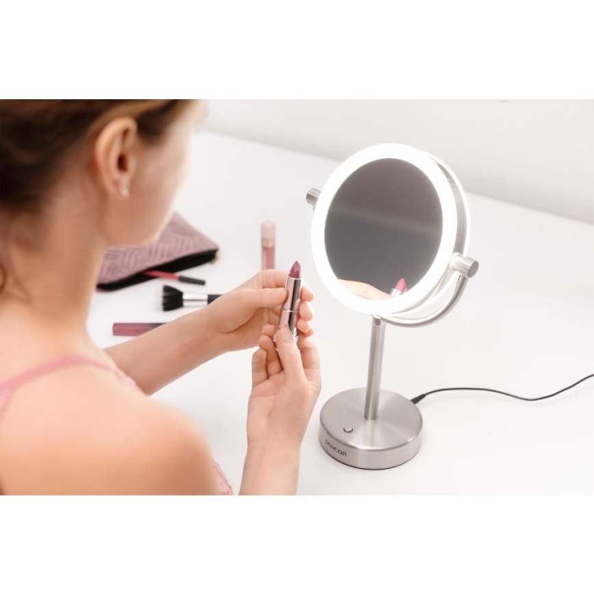 Sencor - Specchio cosmetico con retroilluminazione a LED LED/5W/230V acciaio inossidabile