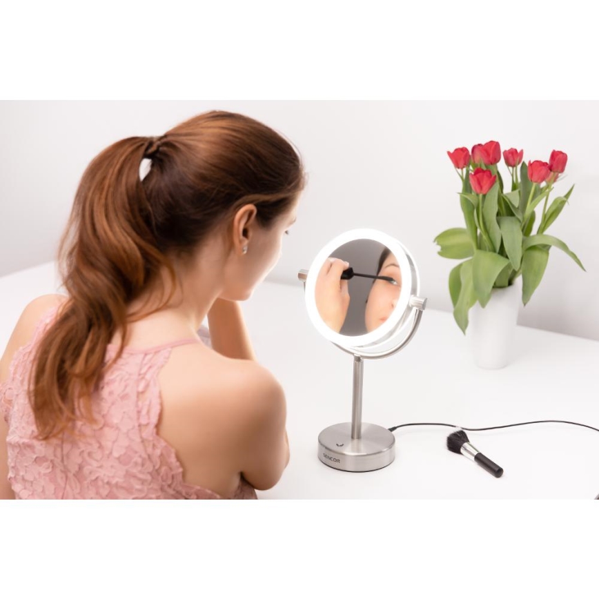 Sencor - Specchio cosmetico con retroilluminazione a LED LED/5W/230V acciaio inossidabile