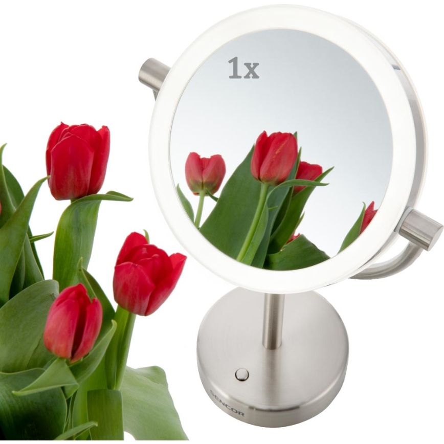 Sencor - Specchio cosmetico con retroilluminazione a LED LED/5W/230V acciaio inossidabile