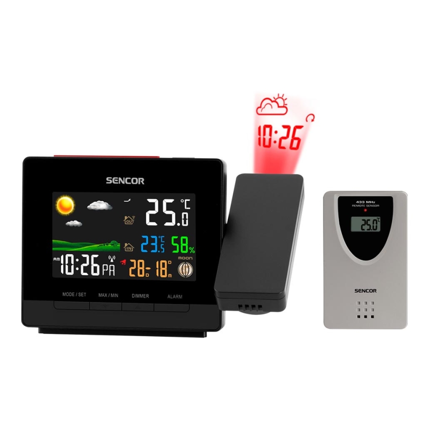 Sencor - Stazione meteo con colore LCD display, sveglia e proiettore 2xAA + 2xAAA