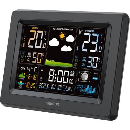 Sencor - Stazione meteo con display LCD a colori, 3xAA + 2xAA, nera