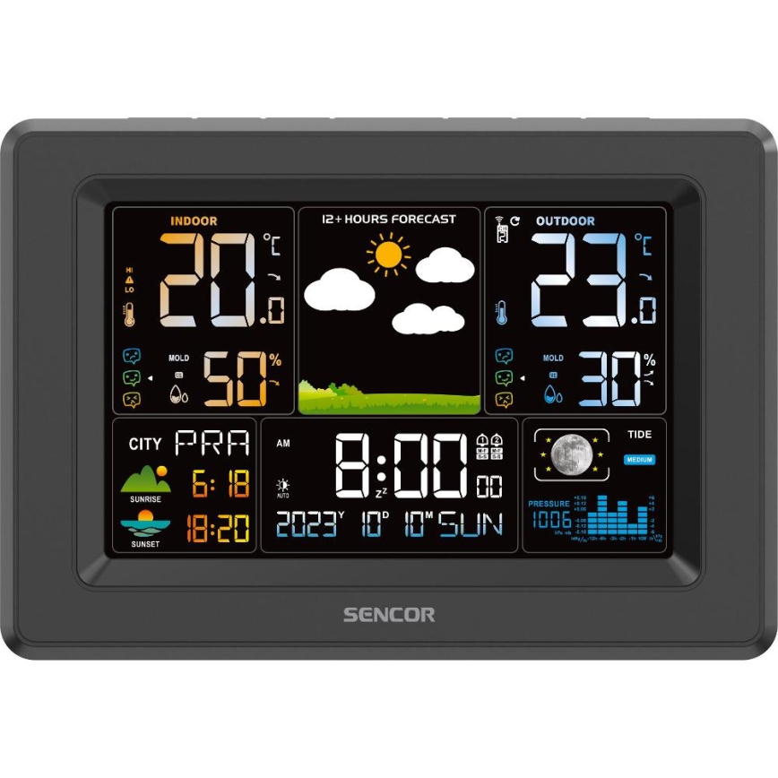 Sencor - Stazione meteo con display LCD a colori, 3xAA + 2xAA, nera